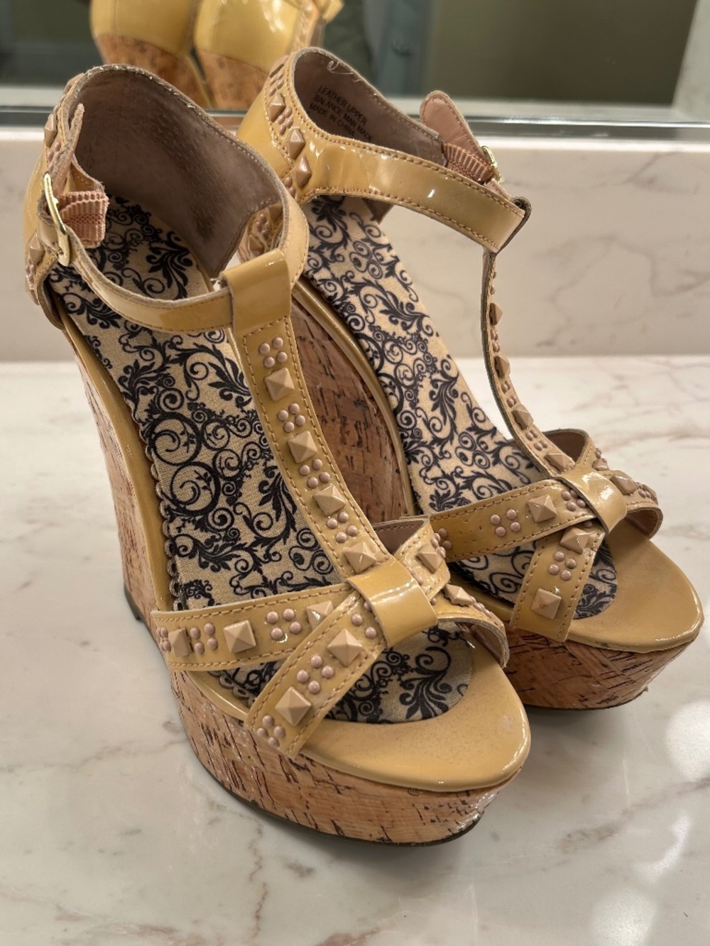 Studded Tan Wedge Heels